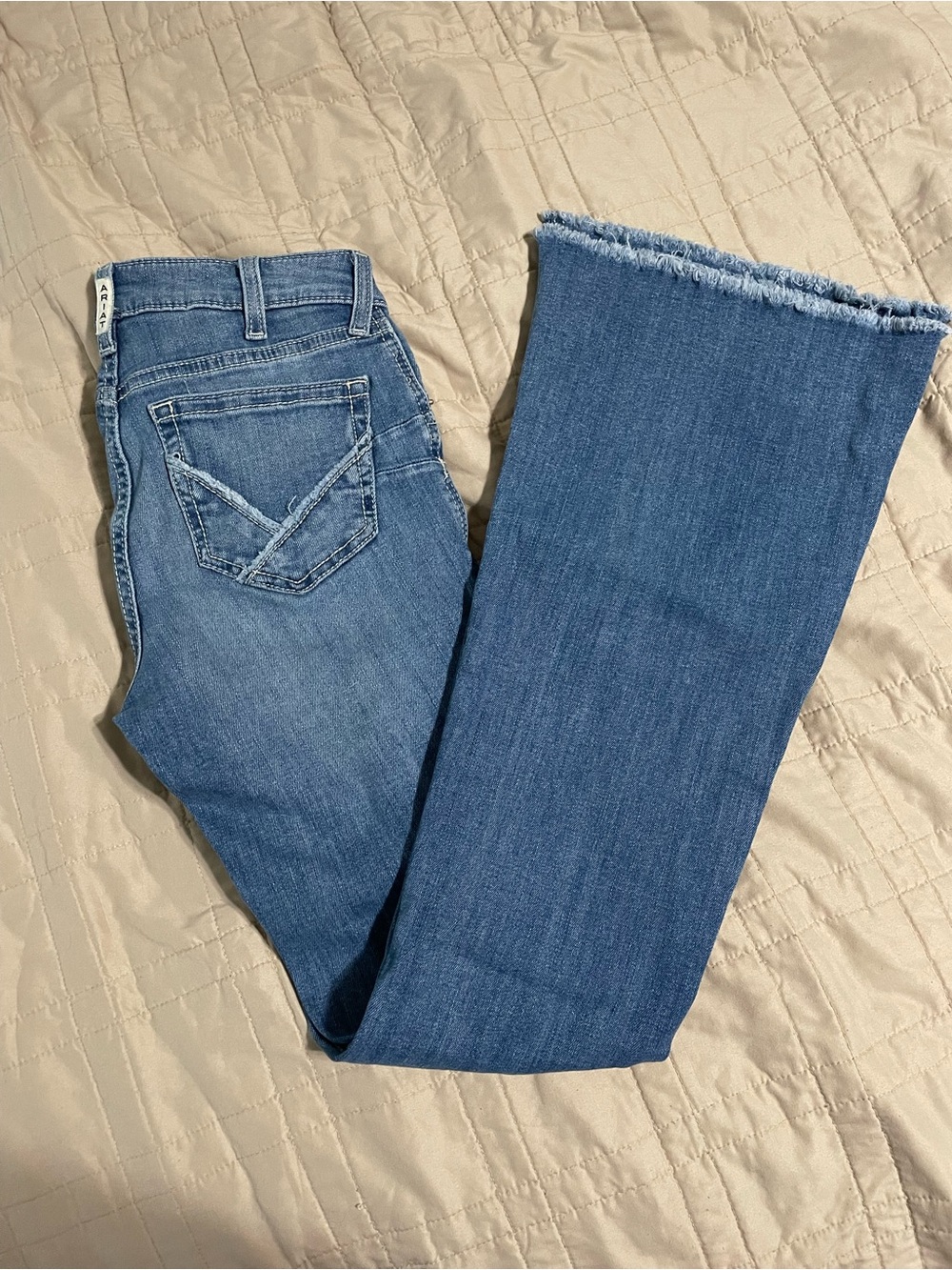 Ariat Medium Blue Wide-Leg Jeans with Frayed Hem